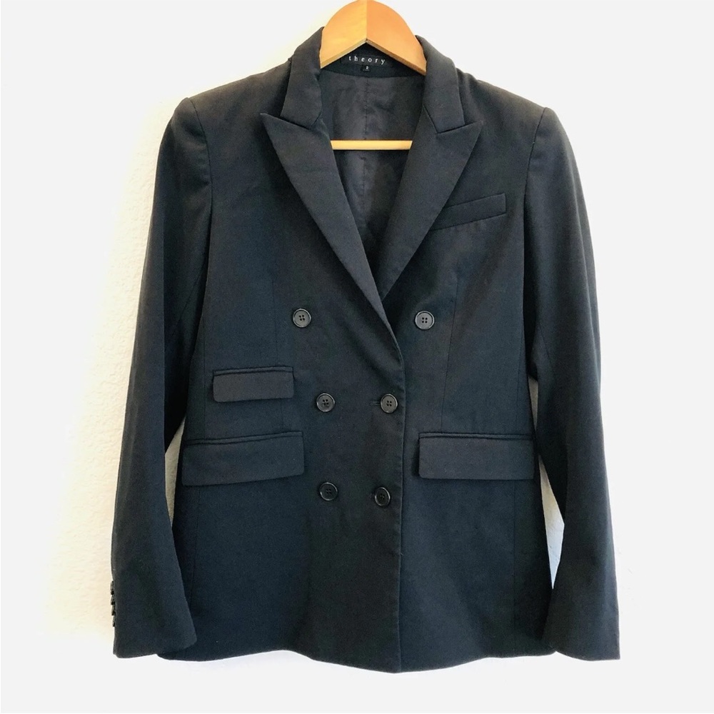 THEORY Blinn Wool Blend Blazer Jacket Size 2 Black
